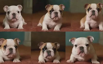 Un grupo de Bulldogs franceses encantadores en una obra de arte de collage