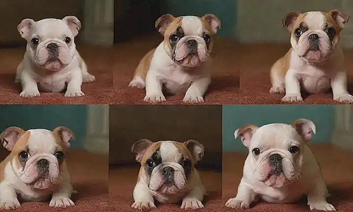 Un grupo de Bulldogs franceses encantadores en una obra de arte de collage