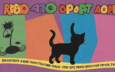 Un felino juguetón recorta el fondo con texto en colores vibrante que habla de los beneficios del adopción