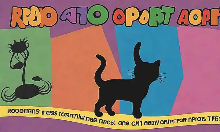 Un felino juguetón recorta el fondo con texto en colores vibrante que habla de los beneficios del adopción