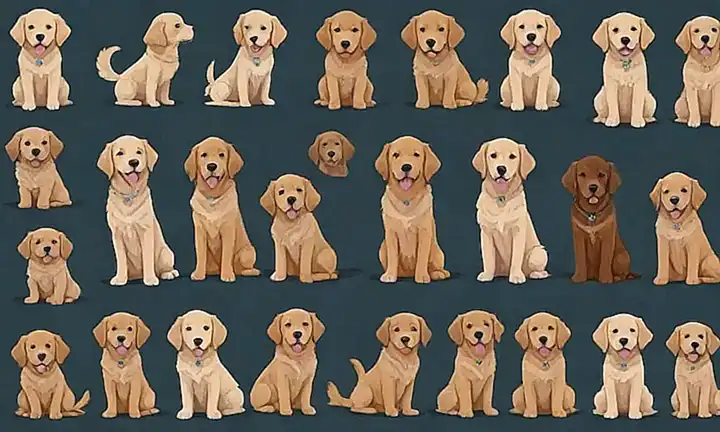 Comparación de perros Golden con ilustraciones de cachorros