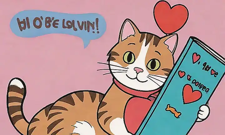 Un gato con manchas de tabby y corazón, ofrece consejos de amor