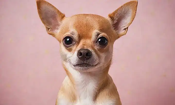 Un retrato divertido de un chihuahuas con fondo botánico y huellas de pata en una escritura que engaña. This translates to:A funny chihuahua portrait on a floral background with paw prints and writing that tricks pups. (And it fits the whisper language for pups concept)