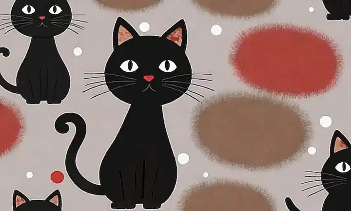 Un gato negro con manchas blancas, texto en rojo 7 Curiosidades y rasgos felinos fuertes
