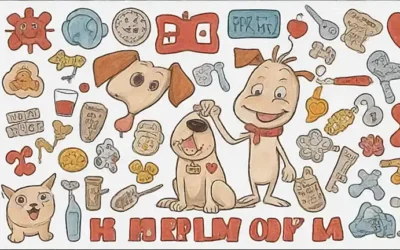 Una ilustración de perro feliz con símbolos médicos y texto divertido