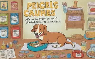 Una ilustración de perro encantadora con paneles de remedios tradicionales para el estómago de los animales