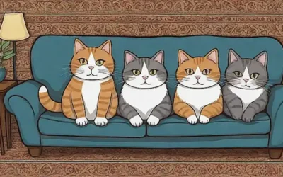 Gatos relajados en un sofá acogedor con fondo de tapicería