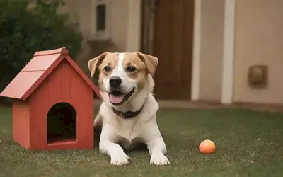 El perro juega felizmente