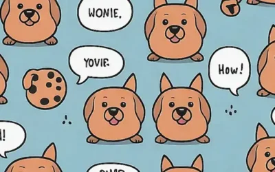 Perros felices y cómodos con huellas de patas y frases de consuelo