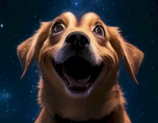 picture of an excited dog looking at the night sky.