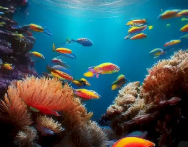 Image should show a colorful spectrum of fish in different habitats, from freshwater to the ocean.